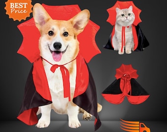 Reversible Pet Vampire Costume: Red & Black Satin Cloak