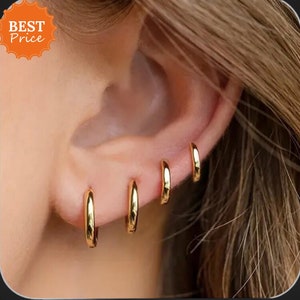 Mother's Day Gift New 14K Gold Plated 4 Pairs Gold Hoop Earrings Set Hypoallergenic, Non-Tarnish Cartilage earring