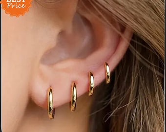 Gold Hoop Earrings Set: 14K Plated, Hypoallergenic Cartilage Hoops