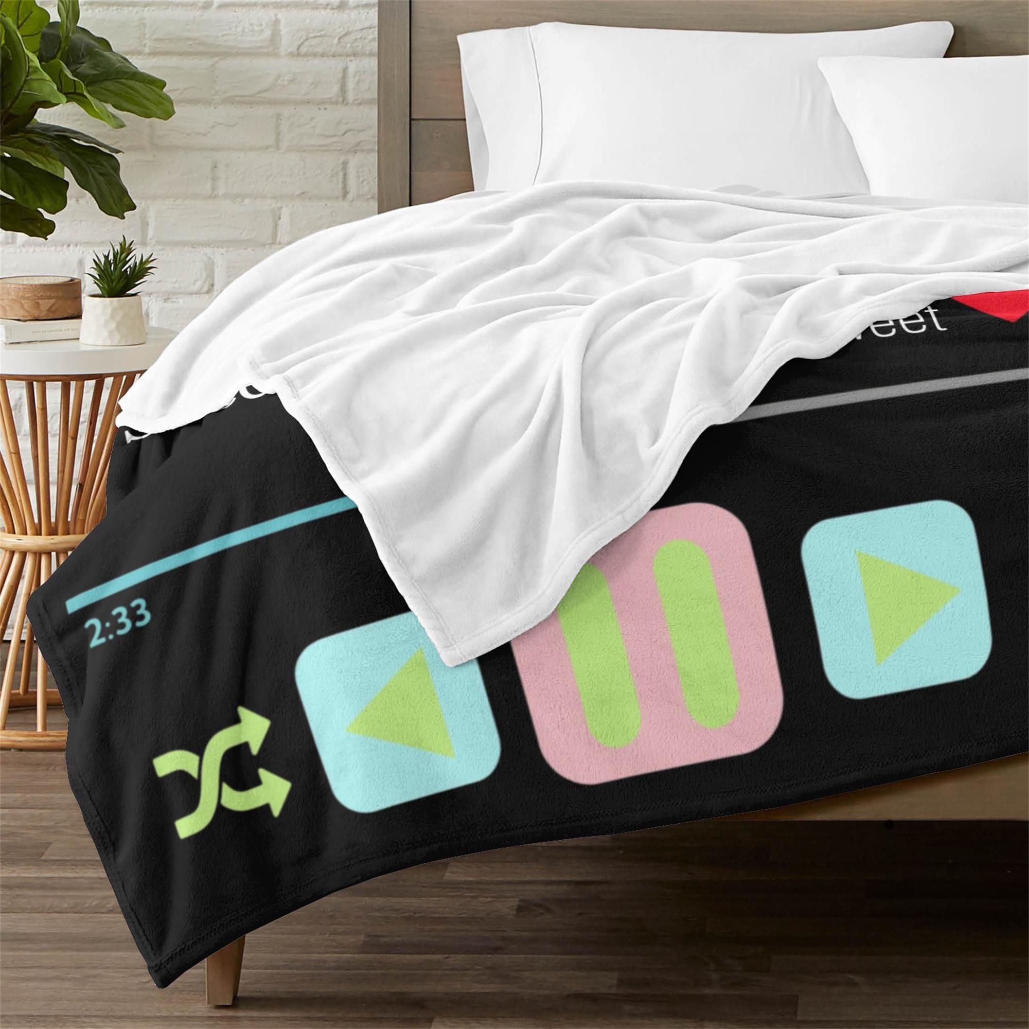 Custom Music Player Blanket | Blanket With a Photo | Photo Blanket With Your Song | Family or Couple Gift