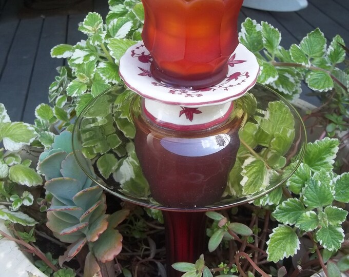 Recycled Garden Yard Art Hanging Basket Mini Totem Etsy