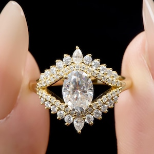 Boze oog-statementring met ovale steen – gouden vintage ring voor dames, uniek boho-beschermingssieradencadeau