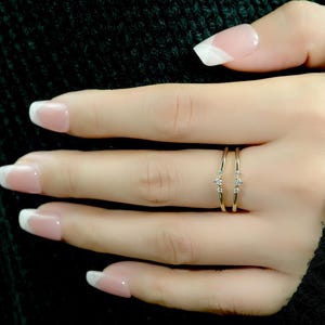 Dainty Moissanite Ring Guard: 14K White Gold Curved Wedding Band