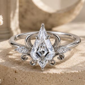 Sterling Silver Kite-Cut Moissanite Celestial Moon Engagement Ring