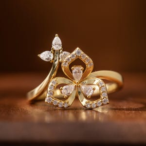 Moissanite Orchid Ring: Sterling Silver Floral Statement Ring