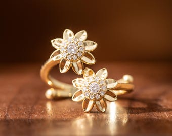 Sterling Silver Sunflower Fidget Ring: Anxiety Relief Jewelry