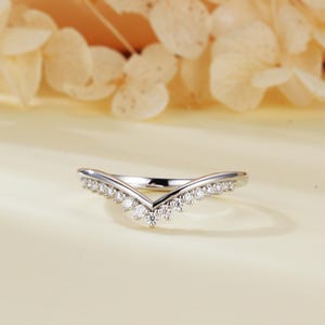 Moissanite Chevron Ring: Sterling Silver V-Shaped Wedding Band