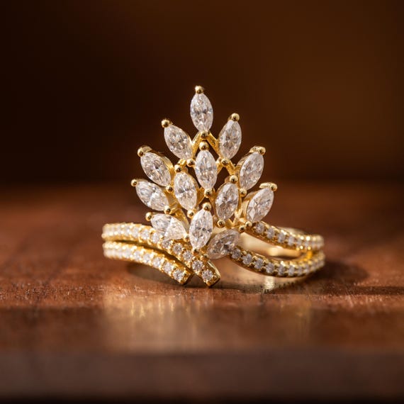 Favoloso anello a grappolo pesante, bellissimi gioielli da sposa - Main Image