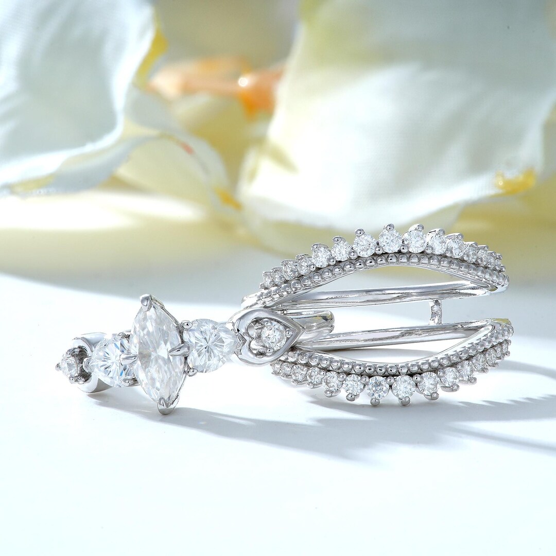 Unique Marquise Bridal Set - Moissanite Wedding Rings for Valentine's ...