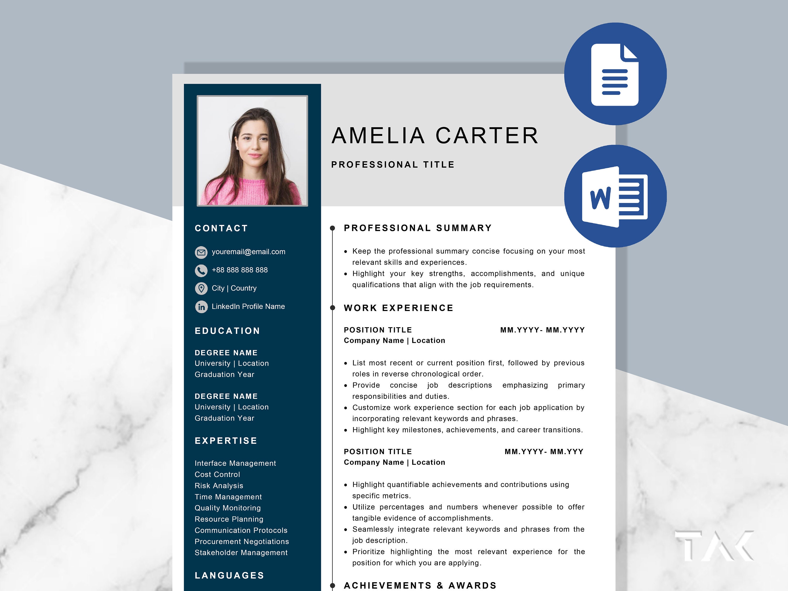 Resume Template for Google Docs and Microsoft Word Professional Resume ...