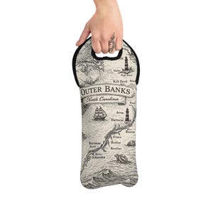 Outer Banks map wine tote Bag | North Carolina coastal nautical bottle carrier image 3