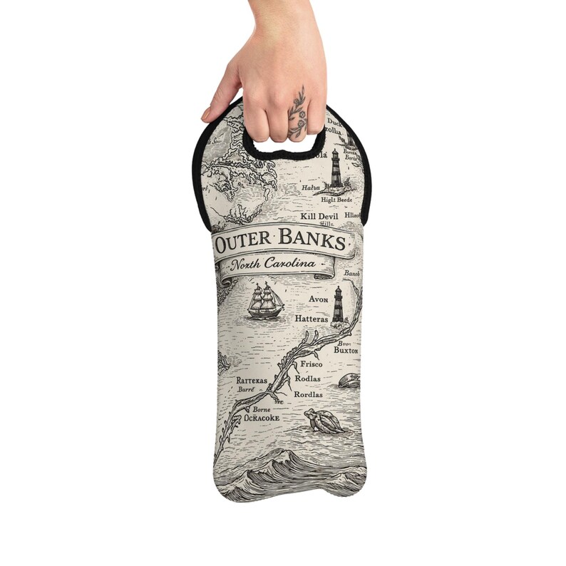Outer Banks map wine tote Bag | North Carolina coastal nautical bottle carrier image 3