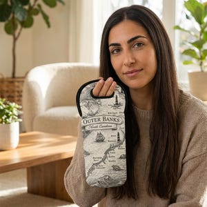 Outer Banks map wine tote Bag | North Carolina coastal nautical bottle carrier image 2