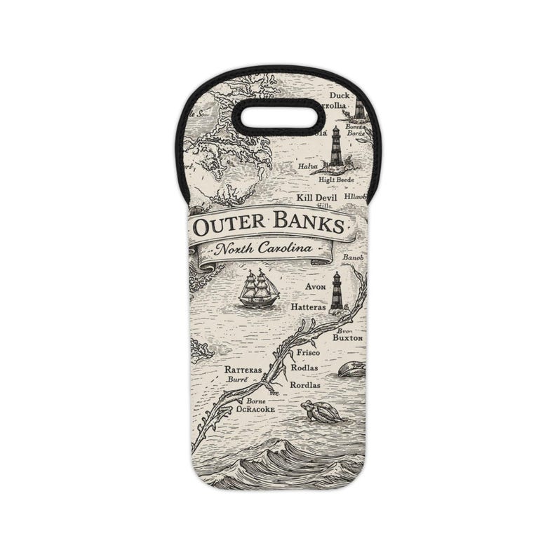 Outer Banks map wine tote Bag | North Carolina coastal nautical bottle carrier image 4