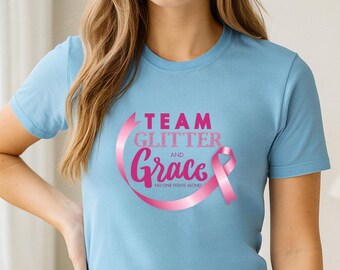 Team Glitter Grace Pink Ribbon Breast Cancer Awareness T-Shirt I Unisex T-Shirt