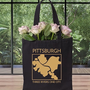 Pittsburgh Three Rivers Map Canvas Tote Bag