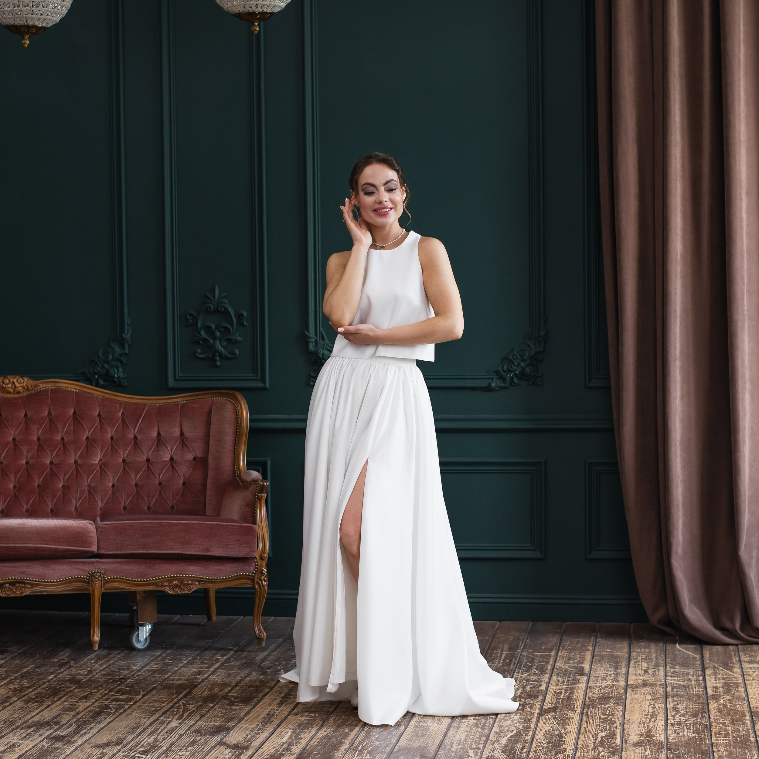 Two Piece Wedding Dress Crop Top Wedding Dress Wedding Skirt and Top