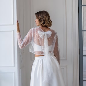 fitted lace wedding dress Beaded Lace Bridal Top – Wedding Dress Topper – Married in the Morning main image 1