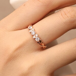 Twist Design Wedding Band, 14K Unique Statement Ring, Rose Gold Engagement Ring Band, Moissanite Promise Ring for Women