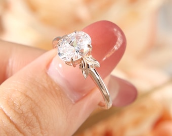 Minimalist Engagement Ring, Dainty Oval Cut Moissanite Wedding Ring, Unique Promise Ring, 14K SolitaireRing, Anniversary Ring for Women