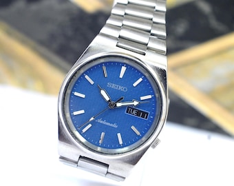 70年代ヴィンテージセイコー5ブルーダイヤル自動巻き腕時計7019-7370