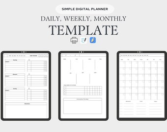 Simple ADHD Friendly Daily/Weekly/Monthly Planner - Printable & GoodNotes Compatible