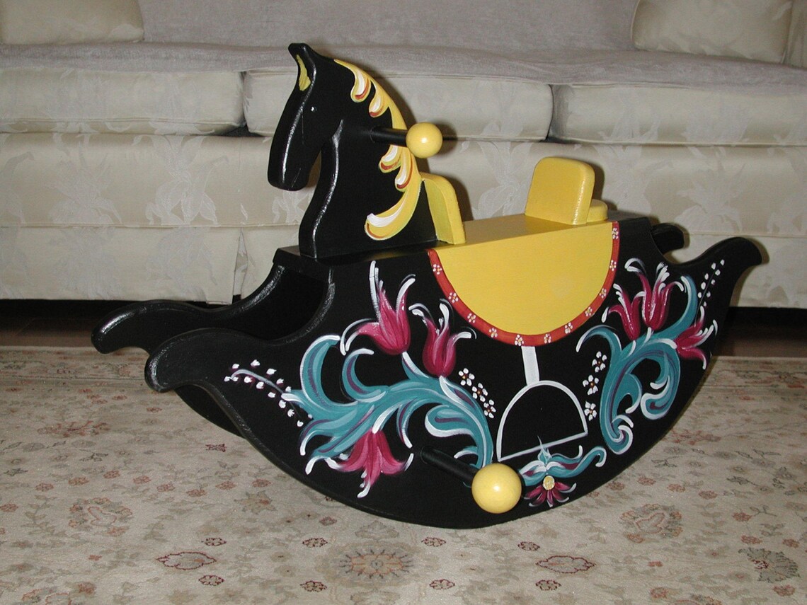 Painted Wooden Rocking Horse Etsy