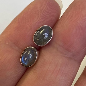 Labradorite Stud Earrings, Sterling Silver Gemstone Earrings, Smooth Labradorite Earrings, Popular Earrings-Gifts for Her- SKU:694000-LAB1