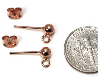 Earring Findings, Rose Gold Plated over Sterling Silver Earring Posts, Round Earring Posts   SKU: 203059-RG