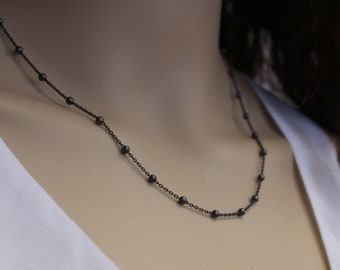 Dark Oxidized Sterling Silver Beaded Satellite Chain Necklace , Bracelet, Anklet - Cable Chain with 3mm Ball Chain- All Sizes SKU: 601049OX