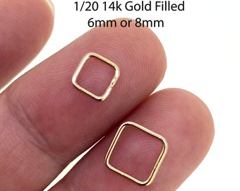 1/20 14k Gold Filled Square Charm Connectors- Permanent Jewelry Connectors- 6mm or 8mm -sku:201328GF