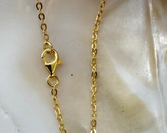 Gold over Sterling Silver Strong Flat Cable Chain Finished Necklace, Ready to Wear- 28 Inches SKU: 601051-VM-28