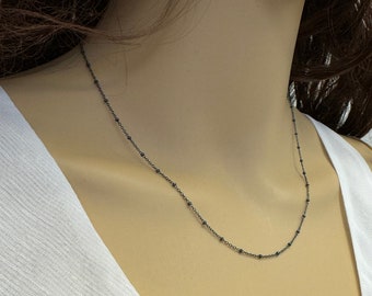 Oxidized Sterling Silver Chain Necklace,Bracelet,Anklet- Beaded Ball Chain, Satellite Chain-Extra Long Necklace (All Sizes) SKU: 601006-OX