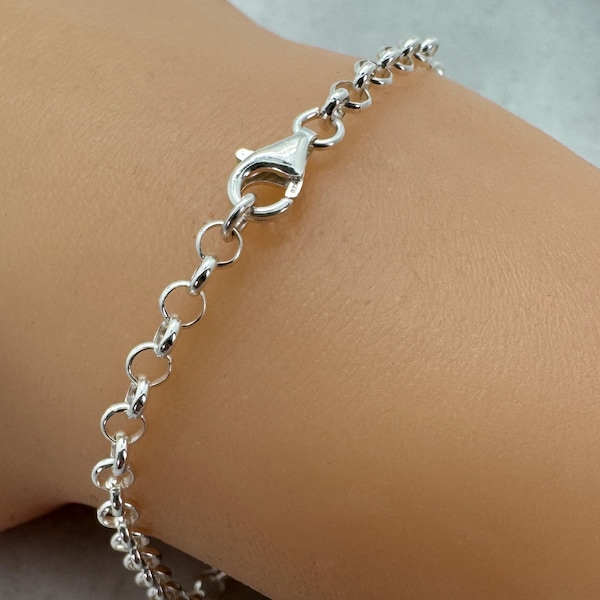 925 Sterling Silver Unisex Chain Charm Bracelet-3.5mm Rolo Chain Bracelet,Anklet-6 to 11 Inches-Gift for her