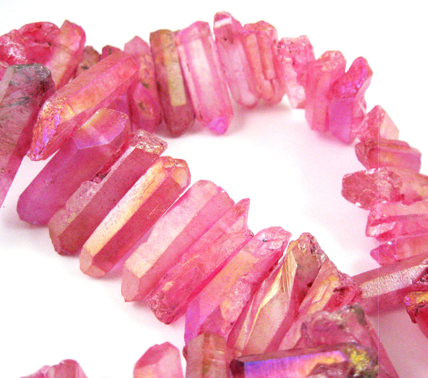 Natural Raw Titanium Crystal Spike Pendant Beads, Hot Pink Crystal