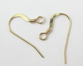 Gold Earring Findings,14K Gold Filled Earring Hooks, Earring Supplies -Flat fish hook shape w/ coil 25mm by 15mm ( 3 pairs) SKU: 203014-GF
