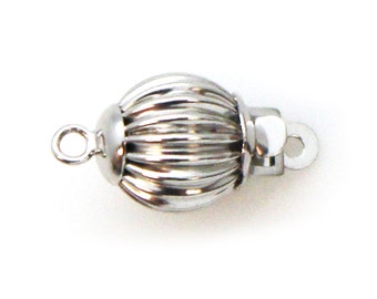 14K White Gold Straight Corrugated Ball Bead Clasp, Solid White Gold Ribbed Ball Clasp for Pearls (7mm) (1 clasp set) SKU: 202127-7W