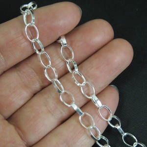 Sterling Silver Chain-Unfinished Bulk Rolo Chain-Chunky Heavy,Flat Oval Rolo Chain (10 feet) Save 30%-Jewelry Supplies Wholesale-Sku: 101004