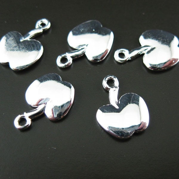 Silver Charm-Sterling Silver Findings-Cute Tiny Apple Charms,Jewelery Findings, Jewelry Supplies,Teacher Charm(12 by 8 mm-1pc) - SKU: 201017