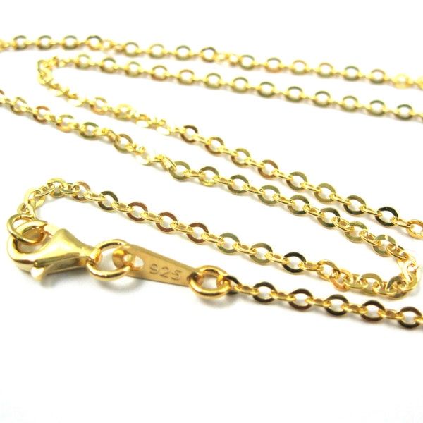 Gold Necklace, Vermeil Sterling Silver Chain - 2.3mm Strong Flat Cable Chain - Finished Necklace, Ready to Wear- 28 Inches SKU: 601051-VM-28