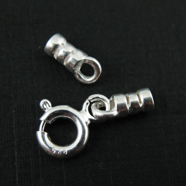 Sterling Silver Findings-Tube Ends with spring clasp,Crimp Ends-For Beading Chain,Ball Chain-(1 set)-SKU: 213002-SET