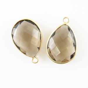 Bezel Pendant-Gemstone Pendant-Bezel Charms-Jewelry Finding-Vermeil Charm-Smoky Quartz,Teardrop Shape, 22 by15mm (2 pcs) SKU: 201101-SMQ