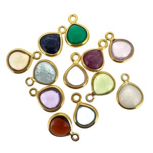 Gold Over Sterling Silver Natural Gemstone Charms-Bezel Gemstones-Heart Shape Birthstones-Real Gemstones-Natural Birthstone Charms-1 pc-7mm