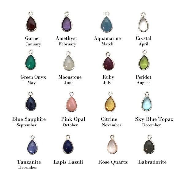 Silver Bezel Pendant-Sterling Silver Natural Gemstone Charms-Bezel Gem Pear Shaped Pendant-Teardrop Shape-Real Gemstones (1 pc) SKU: 201128