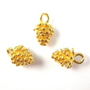 Gold Vermeil over Sterling Silver Charm-Pine Cone Charm- Tiny Gold Pinecone Charms -Woodland Nature Charms- 11mm- ( 2 pieces) SKU: 201248-VM
