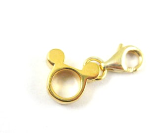 Gold plated 925 Sterling Silver Charms with Clasp- Gold Michey Mouse Ears Removable Charm -Bracelet Add on Charms-9mm-SKU: 291258-VM