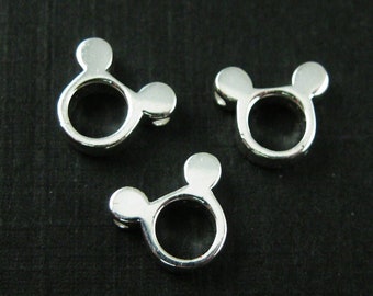 Dijes de plata de ley 925 - Dije de orejas de ratón de plata - Dije de pulsera con cuentas de ratón - Dije minimalista de plata - 9 mm - SKU: 201258