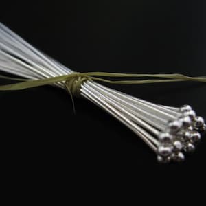 Headpins-Sterling Silver Headpins -Big Ball Pins - 2mm Ball End,24ga,1.5 inch  37mm -Jewelry Making Supplies (25 pieces) SKU: 204403-2415