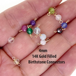 14K Gold Filled Birthstone Connectors-Permanent Jewelry Connectors -4mm Natural Gemstone  Bead - Jewelry Supplies Wholesale- sku:201327GF