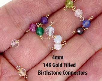 14K Gold Filled Birthstone Connectors-Permanent Jewelry Connectors -4mm Natural Gemstone  Bead - Jewelry Supplies Wholesale- sku:201327GF